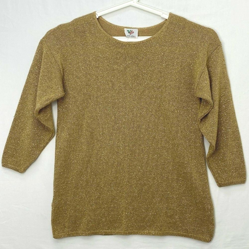 Nutcracker Womens Size Medium Sweater Gold Metallic Drop Shoulder Vintage USA